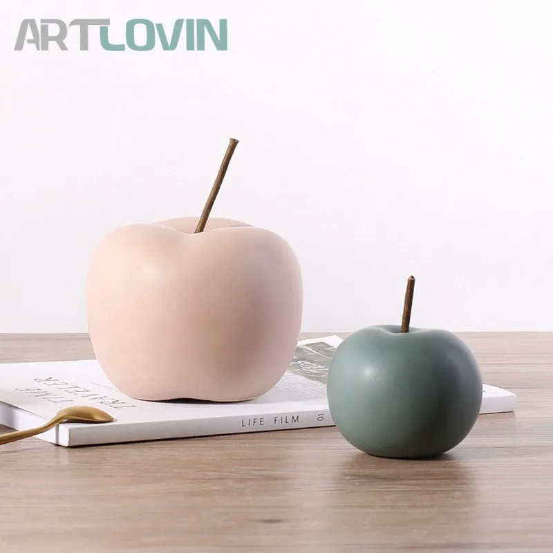 

Europe Ceramic Beauty Apple Figurines Home Furnishing Crafts Decoration Artificial Fruit Porcelain handicraft Ornaments 4 Colors