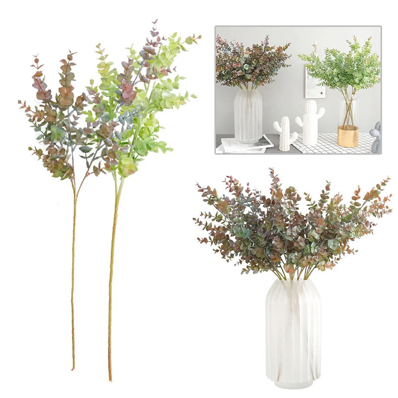 

1PC Artificial Plants Green 3 Stem Eucalyptus Leaves Fake Plants Bouquet Plastic Leaf for Wedding Party Room Home Decor