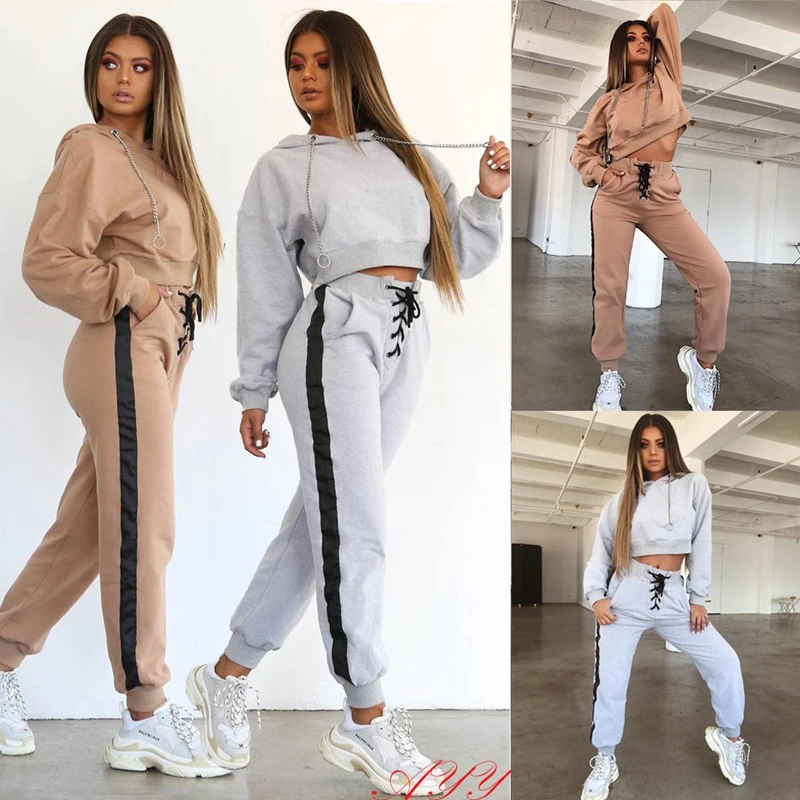 

2PCS Set Women's Hoodies Sport Tops Sweatshirt Track Pants Sweat Suits Tracksuit