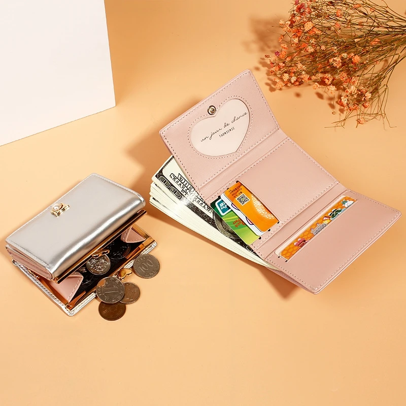 

Korean Version Clip Coin Purse Creative Multi-Function Pearl Wallet Women's Short Three-Fold Wallet