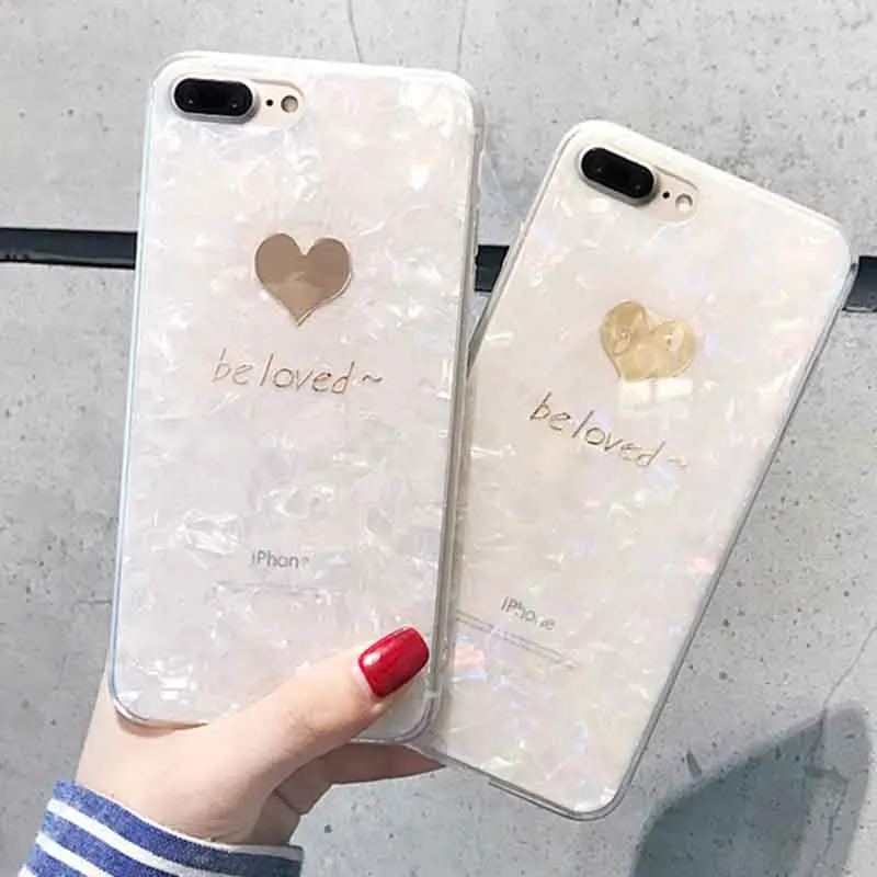 

Sunfoward Glitter Phone Case For iPhone 7 Plus Dream Shell Love Heart Soft Cases For iPhone XR XS Max 6 6S 8 Silicone Back Cover
