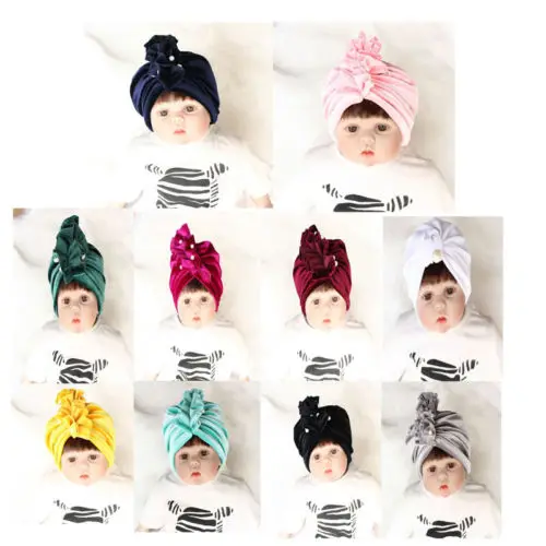 

Winter Warm 0-4T Baby Kids Girl Toddler Velvet Flower Pearl Crochet Beanie Hat Cap Princess Gilrs Party Hats