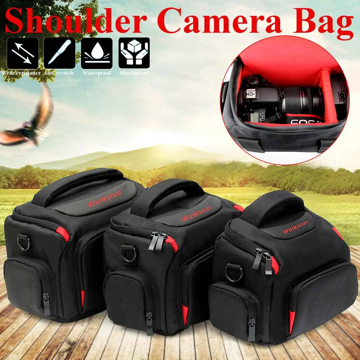 

Protective Shoulder Bag Travel Carrying Case Handbag Waterproof Nylon For Canon Camera Small Medium Large Detachable Durable