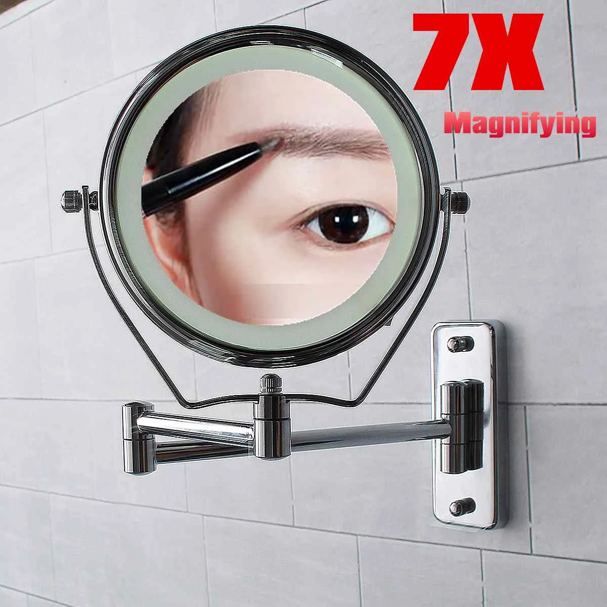 

7x Magnifying 360 Degree 6 Inch Double Side LED Illuminated Bathroom Shaving Shower Mirrors Makeup Wall Cosmetic Mirror Light