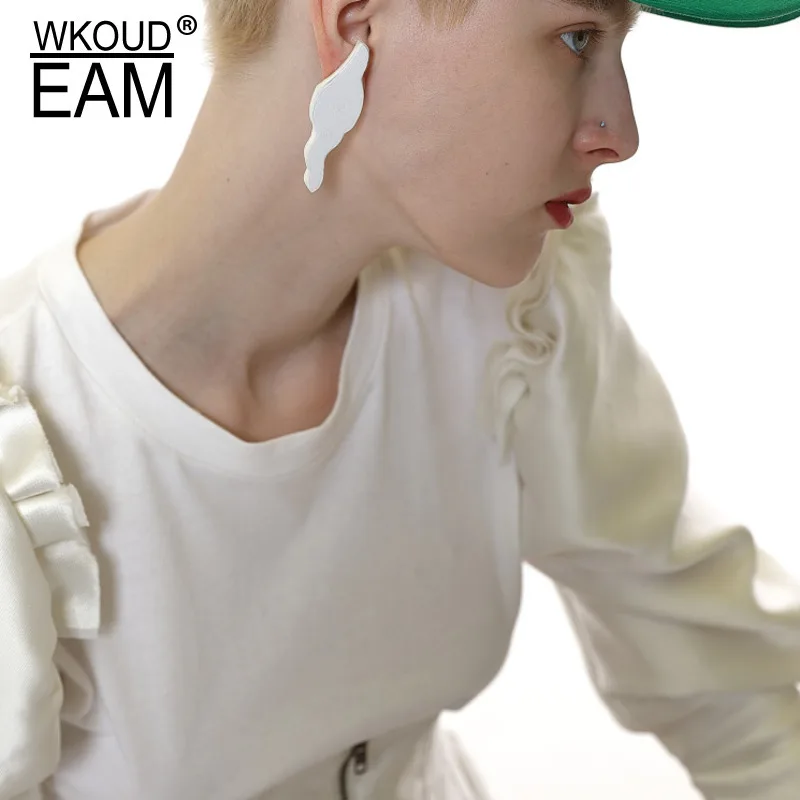 

2019 EAM WKOUD Woman Irregular Imitation Leather Stud Earrings Fashion Female Solid Color Jewelry Accessories Party Gift