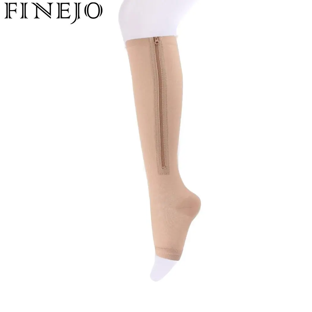 FINEJO 1 Pair Zip Compression Women Men Leg Support Elastic Knee Stocks Open Toe Thin Anti