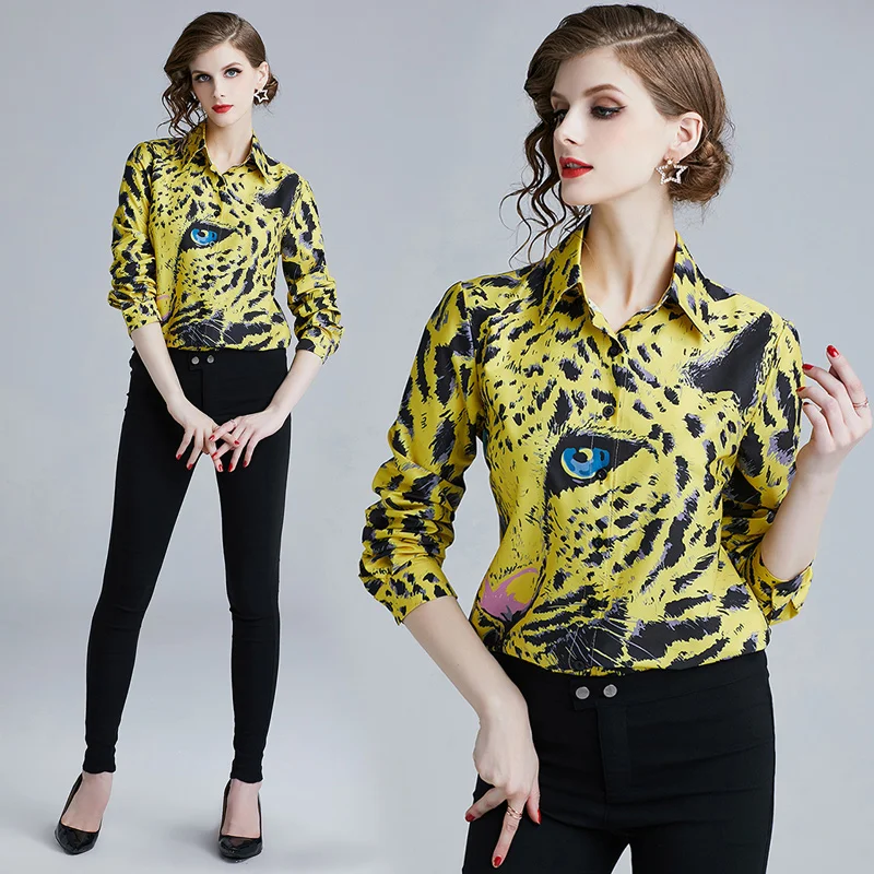 

2019 Runway Designer Tops High Quality Women Fashion Retro Vintage Blouse Ladies Office Shirts Womens Tops And Blouses Print