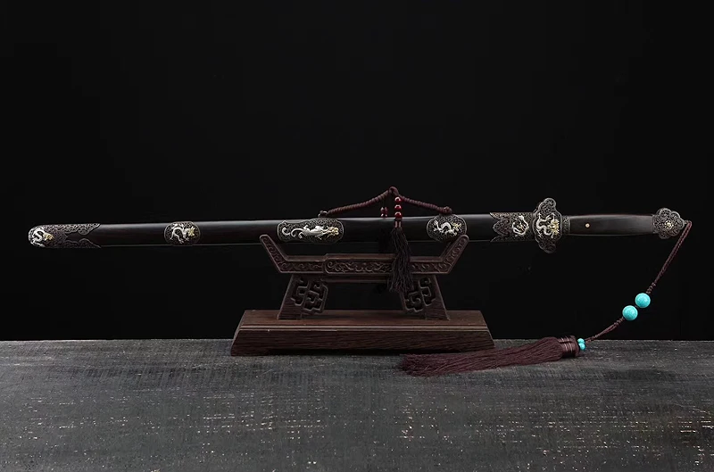 

Chinese Sword Qing Dynasty Straight Blade Hand-made Damascus Folded Steel+Fine Polished Very sharp Full tang blade