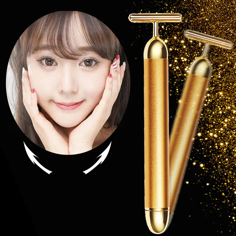 24K Gold Face Massage Stick Electric V Face Double Chin Lift Up