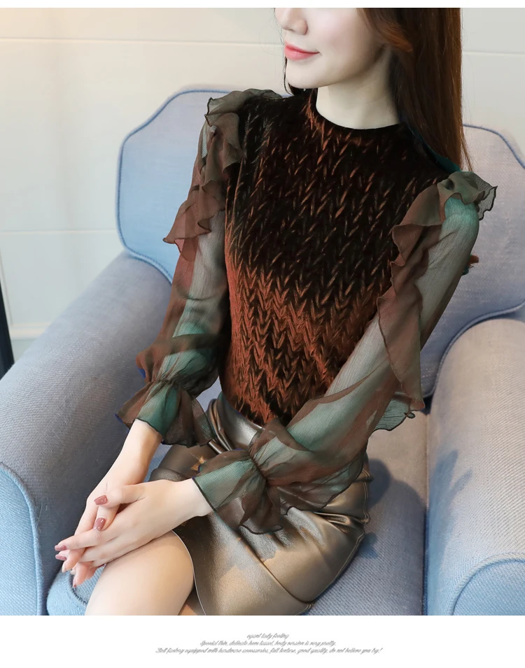  new arrived 2018 spring blouse women l long-sleeved shirt female lotus leaf ladies tops chiffon clo
