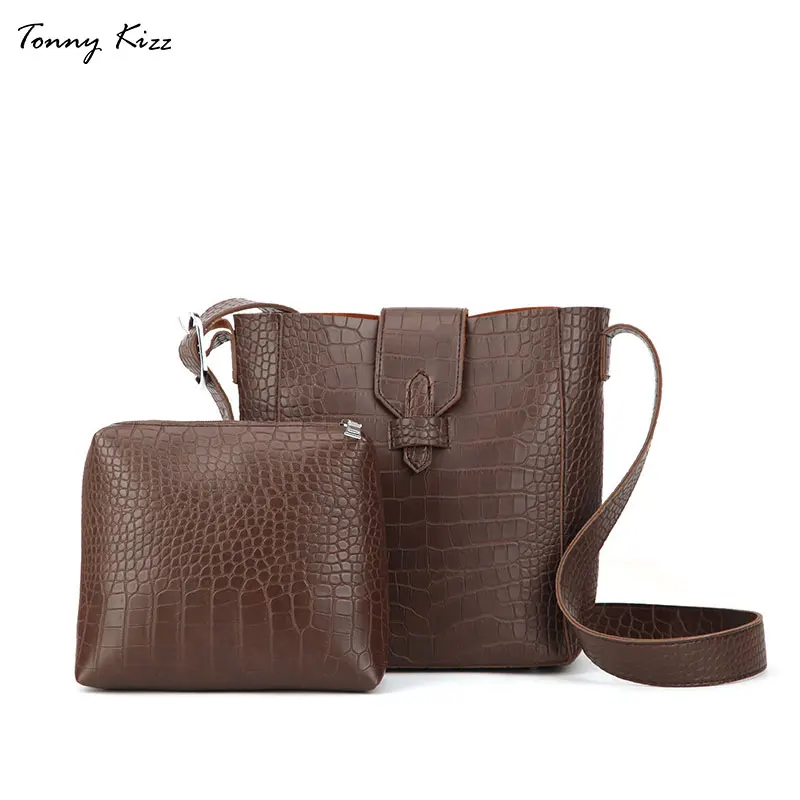 

Tonny Kizz composite handbag women leather 2pcs set shoulder bags female crossbody bags with aliigator prints large capacity