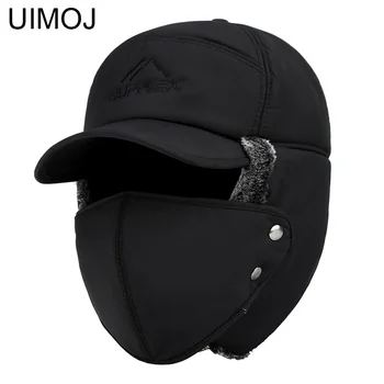 

UIMOJ Winter Men Bomber Hats with Face Mask Women Baseball Caps with Earflap New In 2019
