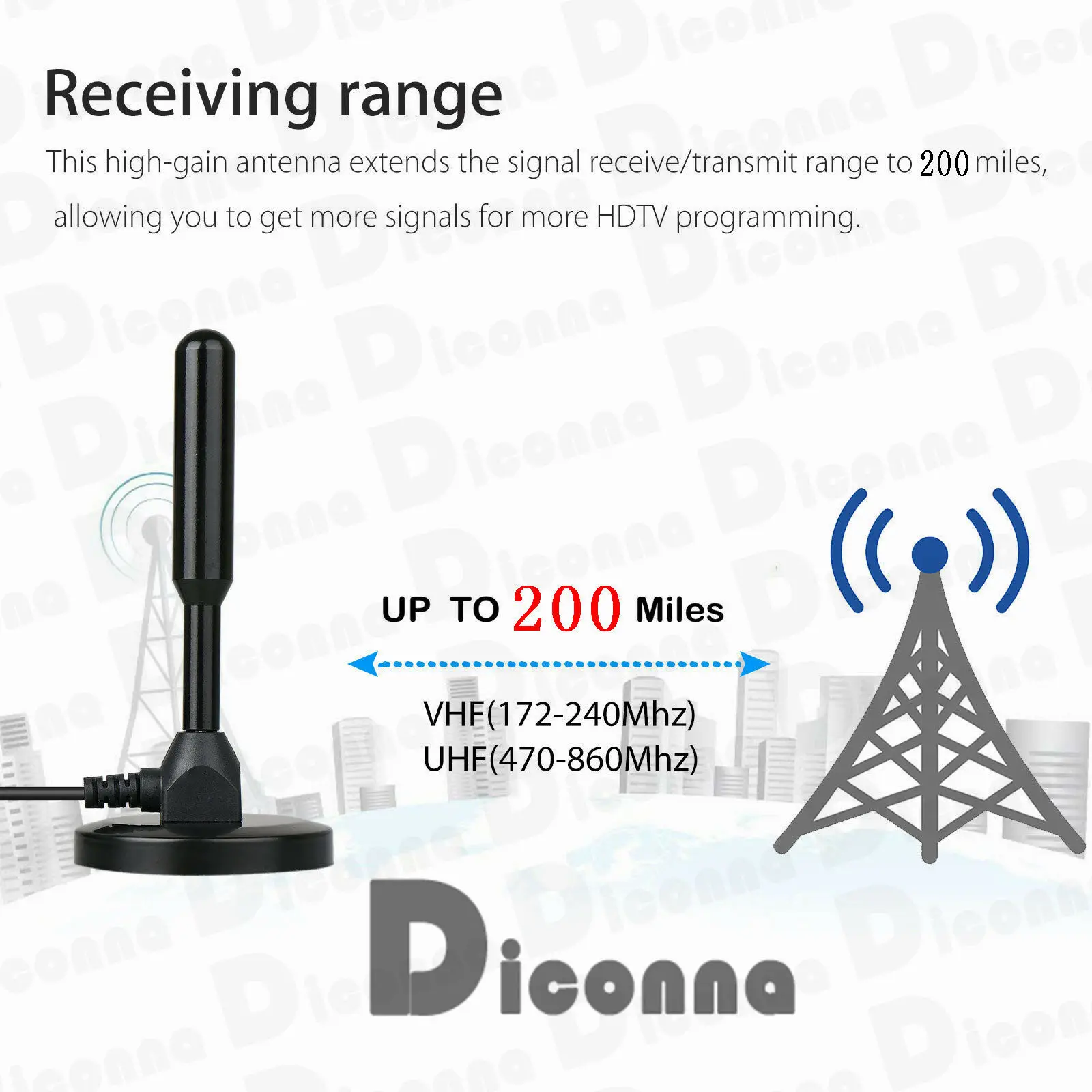 Горячая 200 миля 30dBi внутренняя усиление цифровой DVB-T DVB-T2 ТВ HDTV антенна