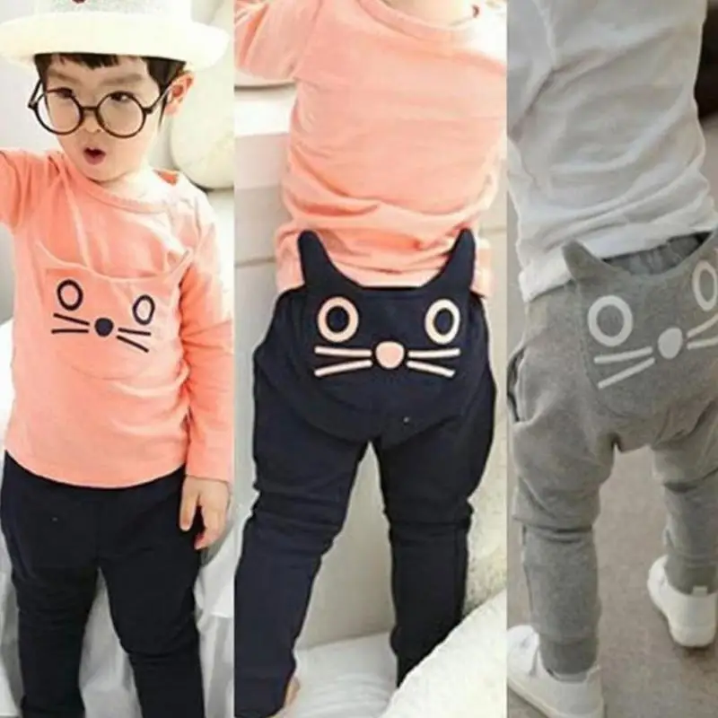 

Cartoon Cat Print Baby Boys Girls Cotton Warm Trousers Kids Autumn Winter Harem Pants Bottoms Clothes Fit for 6-36M