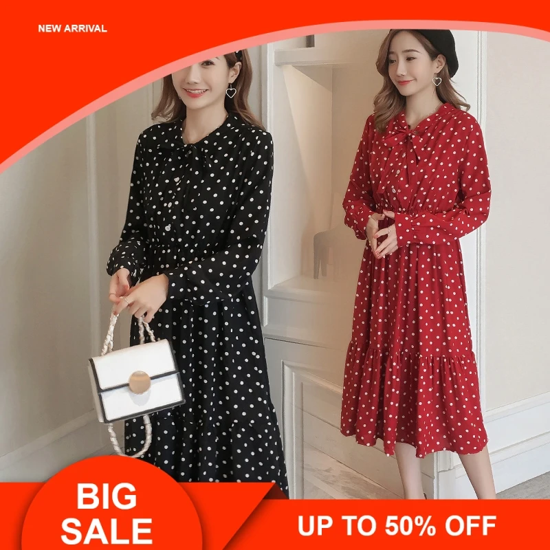 

2019 Maternity Long Sleeve Dresses Pregnant Women Dot Dress Spring Summer Maternity Dress Long Bohemian Dress