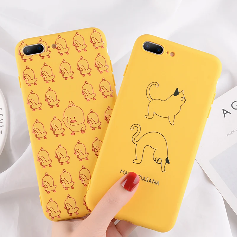 Moskado Yellow Case For iPhone 6 6S 7 8 Plus X XR XS Max Cartoon Cute Duck Cactus Soft TPU 5 5S SE Phone Cover |