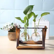 Стеклянная деревянная ваза для растений, настольный стол для террариума, гидропоника, бонсай, цветочный горшок, подвесные горшки с деревянным поддоном, домашний декор