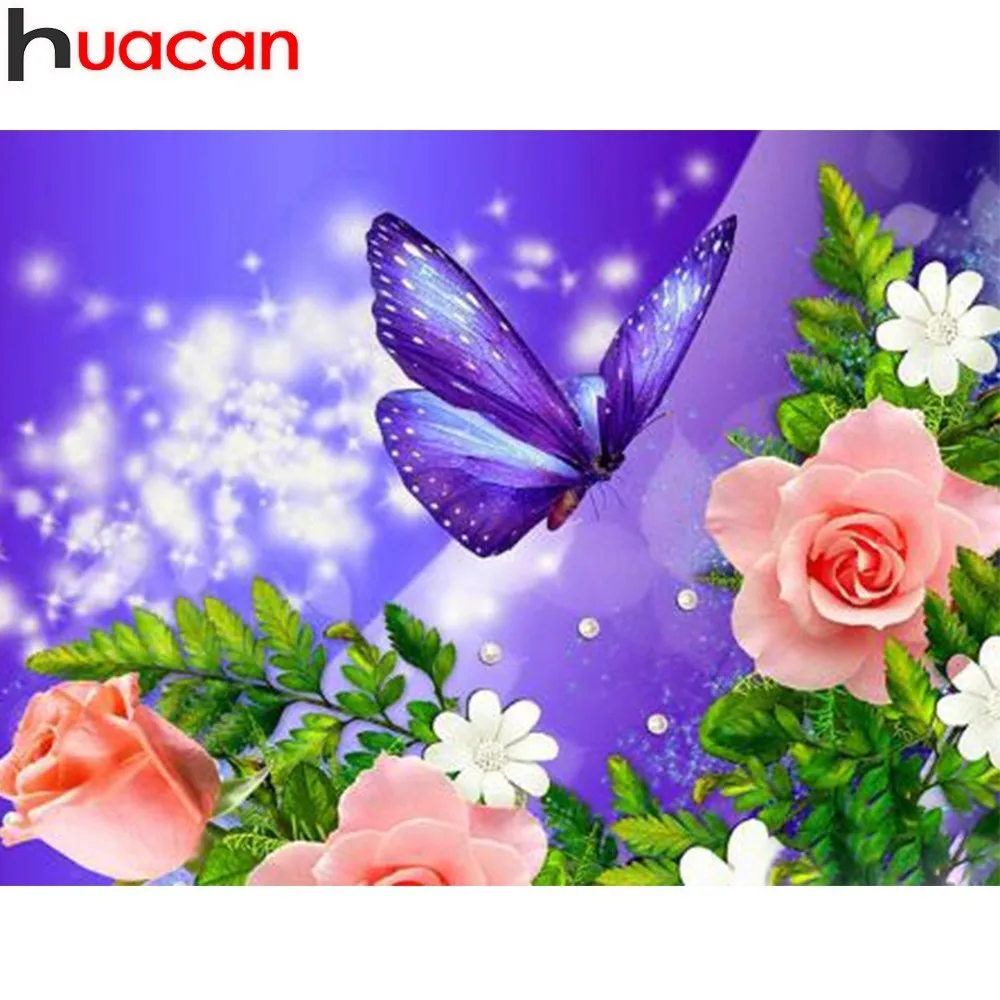 Huacan объемный квадратный алмаз вышивка мозаика алмазная живопись 5D «сделай сам» цветок и бабочка вышивки крестом горный хрусталь декор дома