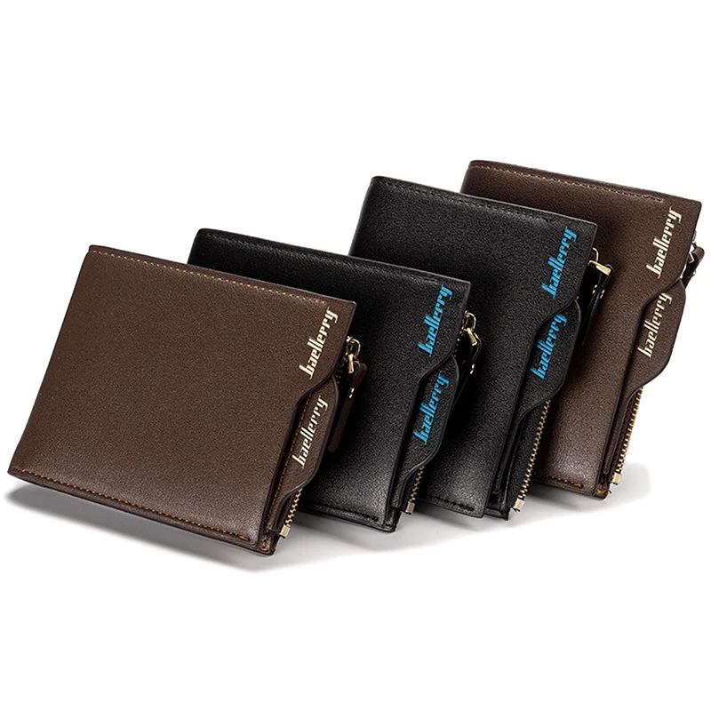 

New 2019 Black Coffee Vintage Men PU Leather Short Wallets Bifold Wallet Credit ID Card Holder Coin Purse Pocket Clutch Zipper