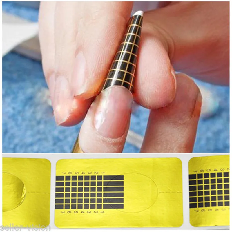 

100Pcs Golden Nail Art Tips Extension Forms Guide French DIY Tool Acrylic UV Gel