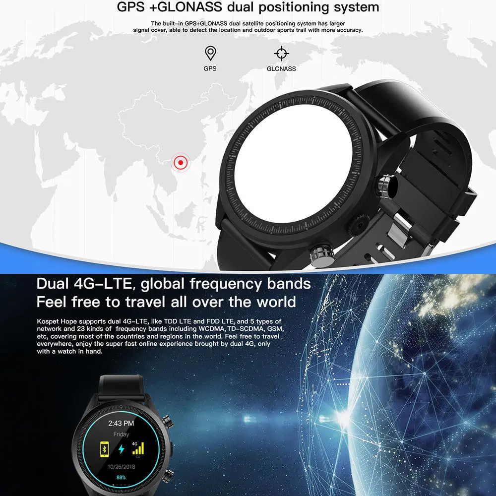 Hot 3G+32G 4G-LTE SmWatch 1.39' AMOLED WIFI GPS/GLONASS 8MP Android7.1.1 Men Smart Watches