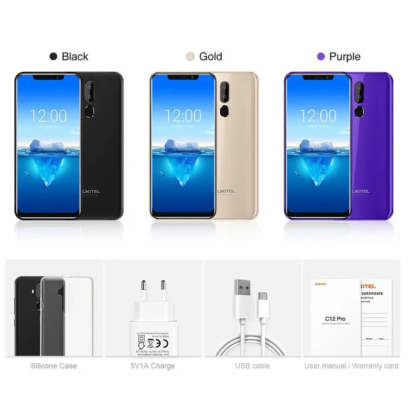 Oukitel C12 Pro 4G 6.18' Android 8.1 Face ID 2GB RAM 16GB ROM 3300mAh Mobile Phone MT6739 Quad Core Fingerprint Smartphone