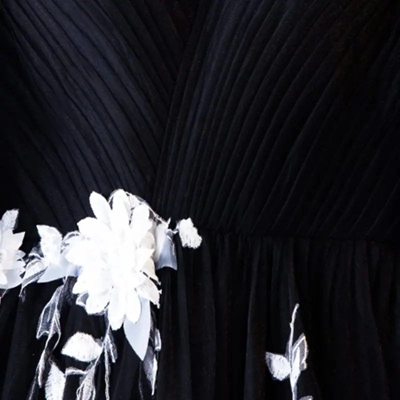 Dressv black v neck evening dress long sleeves backless appliques floor length wedding party formal dress evening dresses