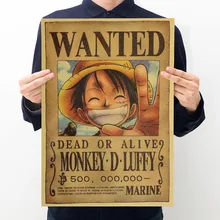Hot One Piece figura de acción Wanted póster arte impresión pared pegatina Vintage película Playbill Luffy pegatinas una pieza papel pintado