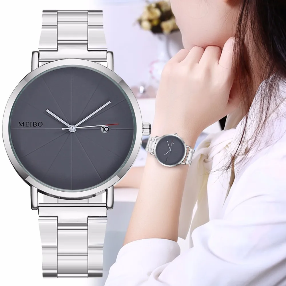 

Hot Sale Women Stainless Steel Watch With Calendar Luxury Ladies Quartz Wristwatches Clock MEIBO Brand Relogio Feminino