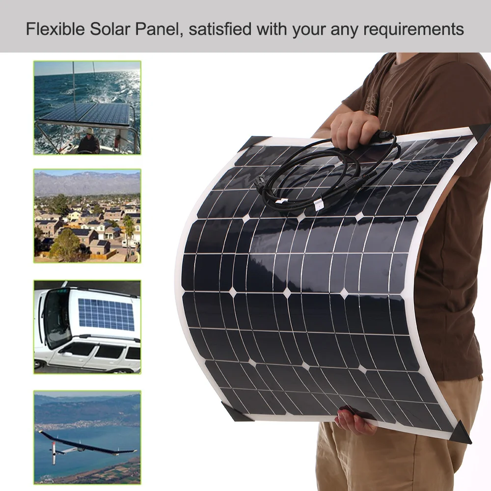 

Solar LED Outdoor 50W 18V IP67 Waterproof Monocrystalline Solar Panel 25% High Conversion Rate Battery Charger RV Motorhome Boat