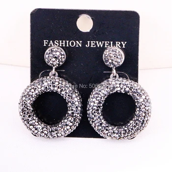 

5Pairs ZYZ318-6660 Round circle dangle earrings pave rhinestone trendy drop earrings Wholesale earring fashion women jewelry