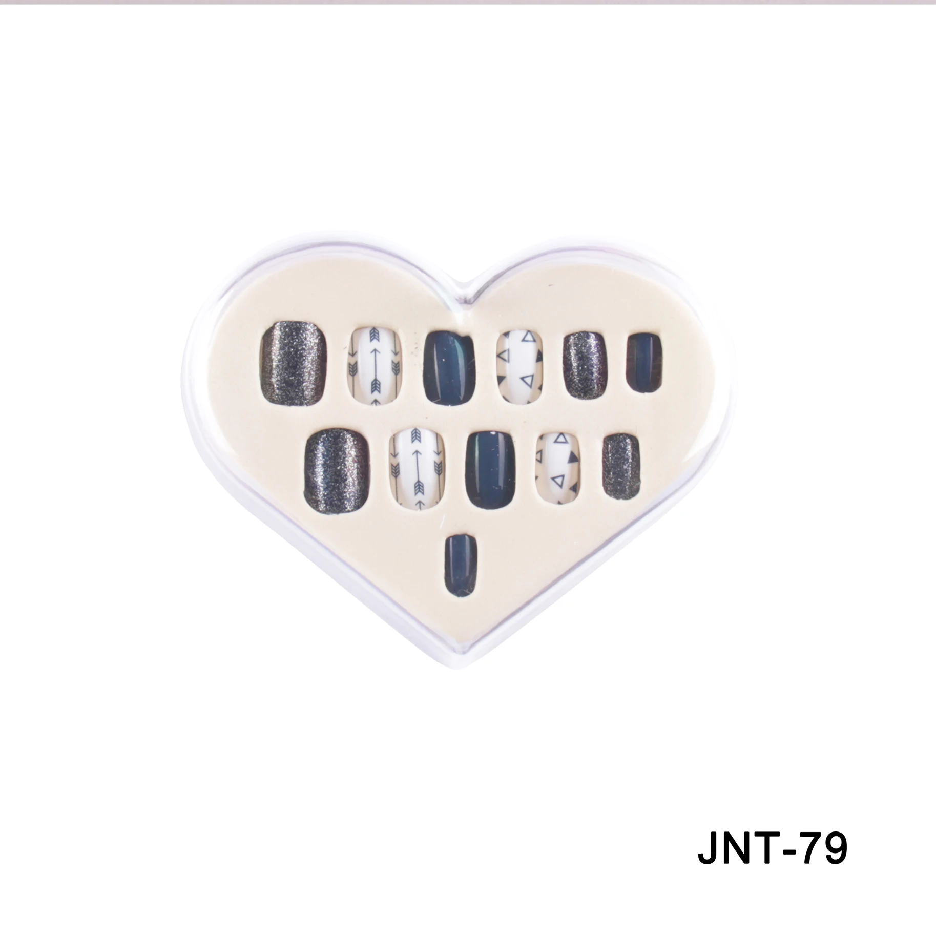 JayJoy JNT 79 крест и линия накладные ногти черный белый длинный квадратный полный