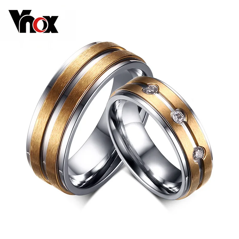 

Vnox 2pcs/lots Couple Ring for Women and Men Gold-color Stainless Steel Engagement Ring Wedding Jewelry