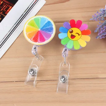 

Mini Flowers Retractable Badge Reel Pull Key Cartoon Lemon Stars ID Name Card Badge Holder Cute Buckle Name Tag Card Holders