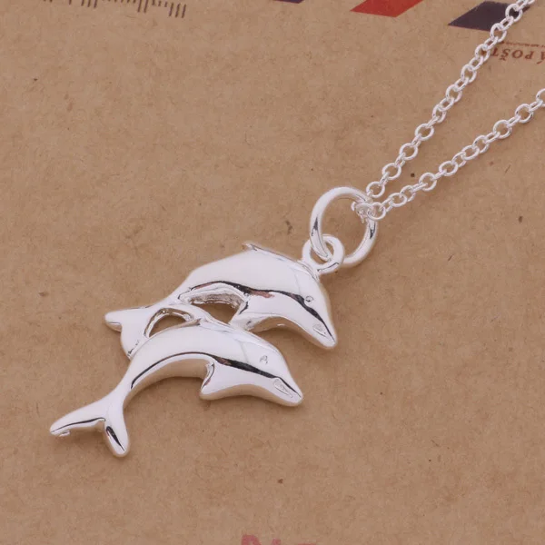 

An359 Hot 925 Sterling Silver Necklace 925 Silver Fashion Jewelry Pendant Double Flying Fish /gptaphaa Aufajlma