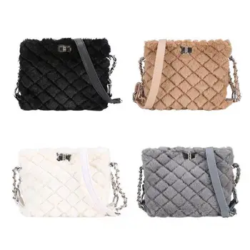 

Luxury Brand Women Fleece Chain Crossbody Messenger Bag Plaid Print Shoulder Phone Bags Bolsa Mujer