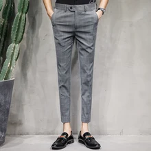 Клетчатые брюки мужские s клетчатые брюки Духи мужские платья Брюки Slim Fit Pantalon Hombre Vestir Летние повседневные мужские брюки офисные