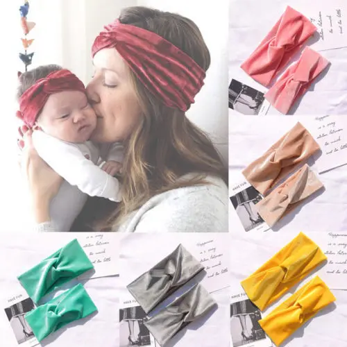 

2pcs Women Mom+Baby Girl New Women Cotton Turban Twist Knot Velvet Head Wrap Headband Twisted Knotted Hair Band Headwear