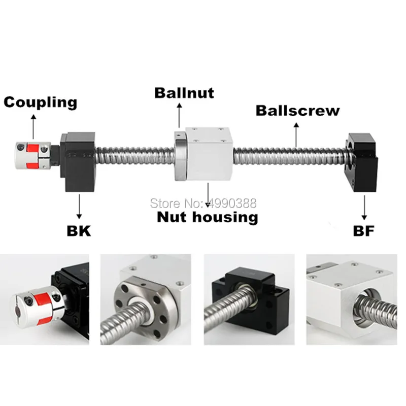 

SFU1610 200 to 1000mm rolled ball screw C7 with end machined + 1610 ball nut + nut housing+BK/BF12 end support + coupler RM1610
