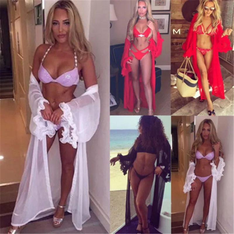 

2019 Womens Sexy Summer Beach Cover Ups long Dress Lace Sheer Cover Up Long Tops Bathing Suit tunic kaftan 3 colors