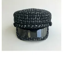 Черный, белый цвет в полоску твид военная шляпа стиль Для женщин шляпу с плоским верхом вязать Зима Кепки женский Повседневное берет кепки