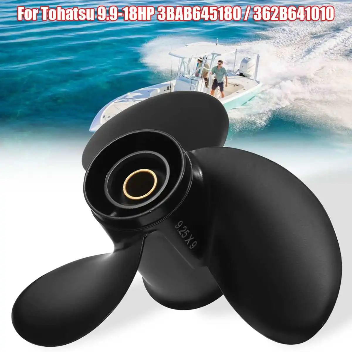 

3BAB645180 9 1/4 x 9 Propeller For Tohatsu-Mercury Outboard 9.9-18HP Aluminum Alloy 3 Blades R Rotation 14 Spline Tooths Black