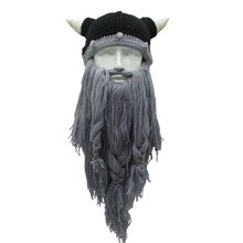 Забавные мужские вязаные шапки Vikings Beanies, вязаные мужские зимние шапки ручной работы с бородой и Рогом, теплые шапки для женщин, вечерние шапки для костюмированной вечеринки