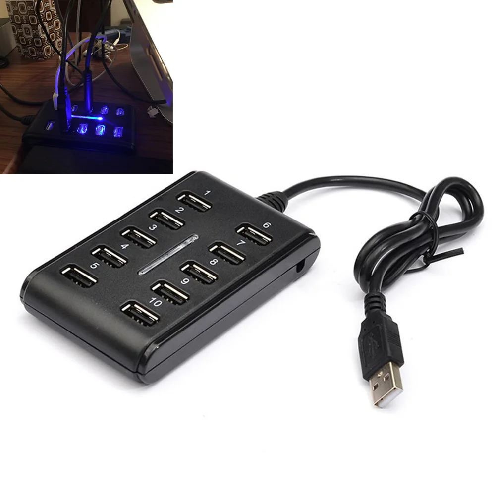 Высокоскоростной USB 2 0 концентратор 480 Мбит/с 10 портов портативный usb хаб для ПК и