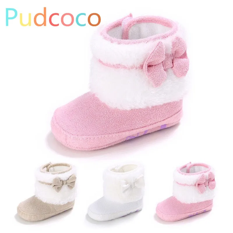 

Baby Girl Bowknot Crib Boots Winter Casual Soft Sole Prewalker Warm Shoes