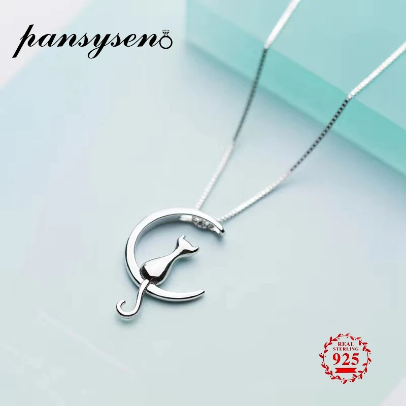 

PANSYSEN Pure 925 Sterling Silver Cat Charm Pendant Necklaces for Women New Fashion Jewely Small Chokers Necklaces Fine Jewelry