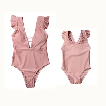 

Family Matching Swimsuit Mother Daughter Bikini Women Kids Girl Bathing Suit Parent-child Ruffles Swimsuit One-piece Swimwear