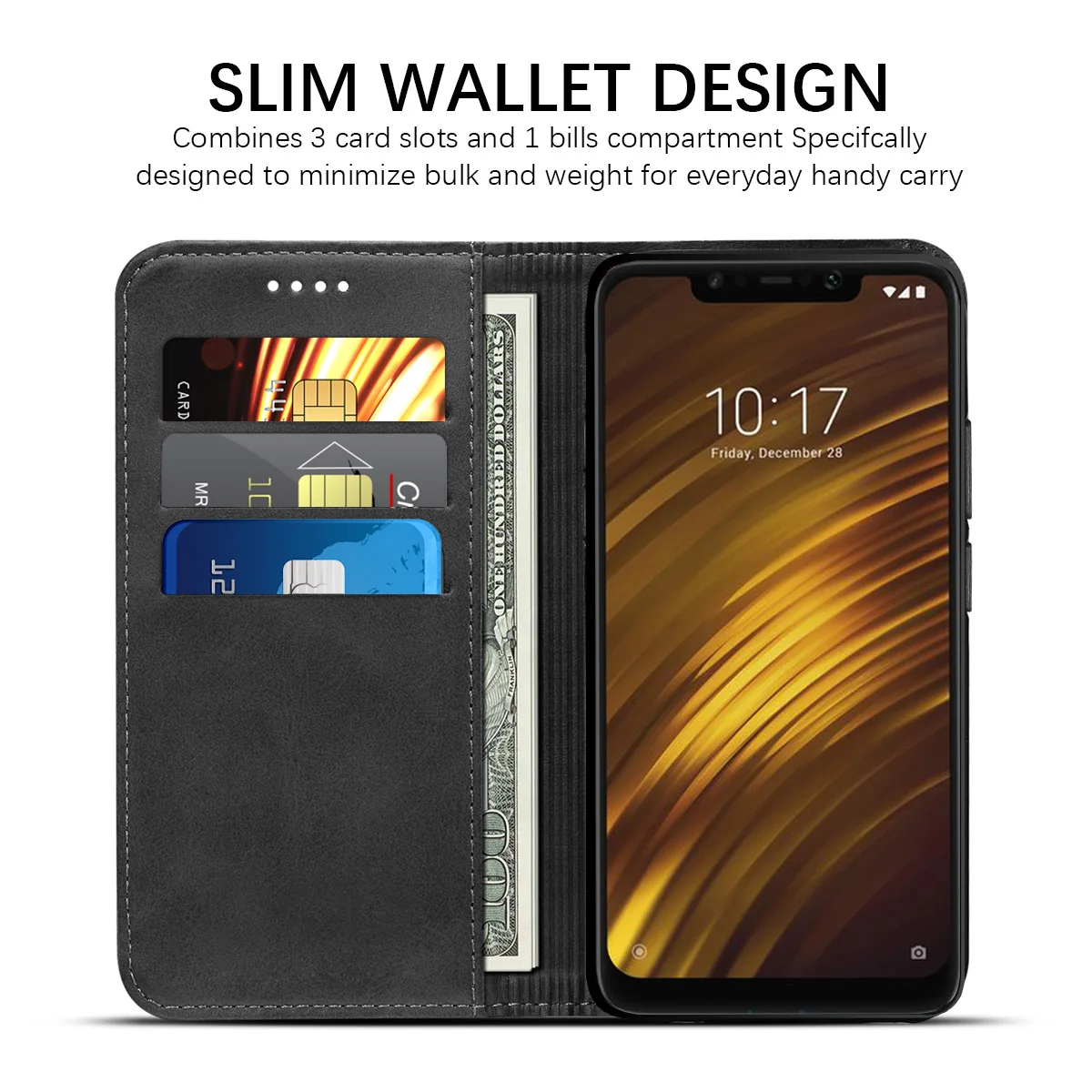 For Global Version Xiaomi POCOPHONE F1 POCO Case Calf Grain PU Leather Flip Stand Wallet Case For Pocophone F1 with Card Holders