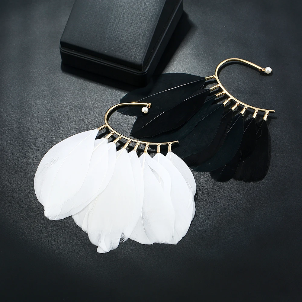 Новые классические белые и черные серьги с Ушными крючками для девочек и женщин без пирсинга, модные ювелирные изделия