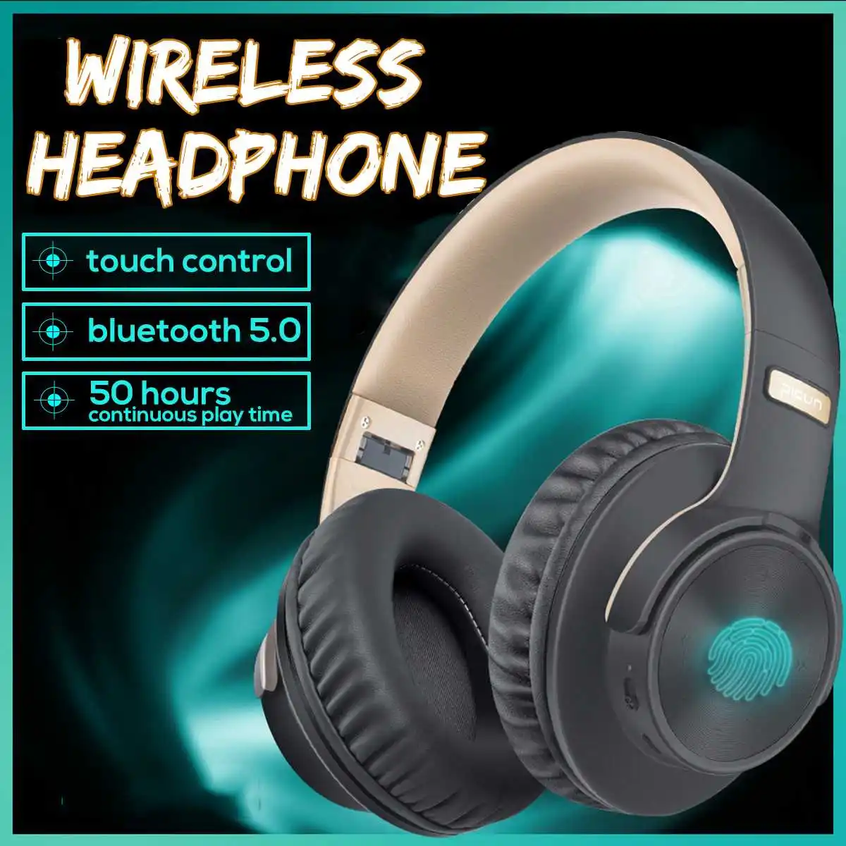 

Wireless bluetooth 5.0 Foldable Headphones Touchs Hifi Sound Headset 50 Hours Music Time with Mic for PC mobile phone